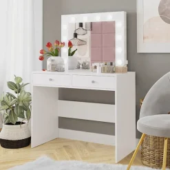 Scrivania postazione trucco 100x145cm con specchio bianco Dijon