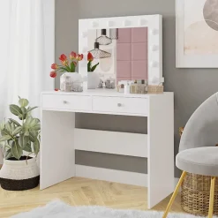 Scrivania postazione trucco 100x145cm con specchio bianco Dijon
