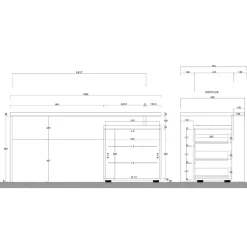 Scrivania ufficio reversibile 160x75cm con cassettiera bianco lucido rovere chiaro Opera