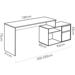 Scrivania ufficio salvaspazio moderna 230x51cm bianco opaco Teddy