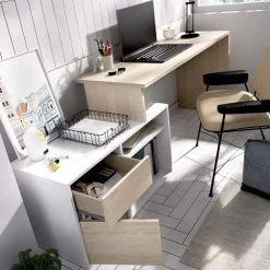 Scrivania ufficio salvaspazio 230x51cm rovere bianco Teddy