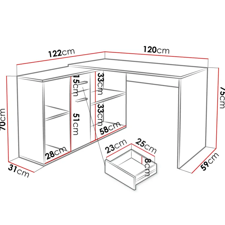 Scrivania ufficio 120x92cm angolare multiposizione nero Elisa