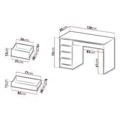 Scrivania ufficio 120x55cm 5 cassetti bianco opaco Blackpool
