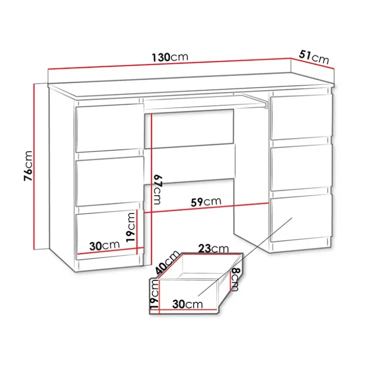 Scrivania ufficio 130x51cm 6 cassetti bianco Salford