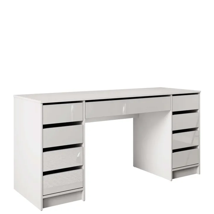 Scrivania ufficio 154x55cm 9 cassetti bianco lucido Blackpool