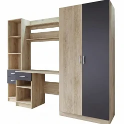 Scrivania ufficio 220x180h cm con armadio e libreria rovere grigio antracite Alexia Gihome®
