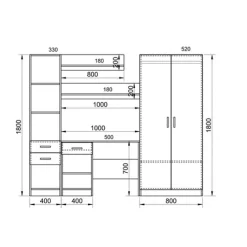 Scrivania ufficio 220x180h cm con armadio e libreria rovere blu petrolio Alexia Gihome®