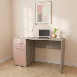 Scrivania 130x60 cm 1 anta 1 cassetto bianco frassinato rosa Bra