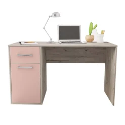 Scrivania 130x60 cm 1 anta 1 cassetto bianco frassinato rosa Bra