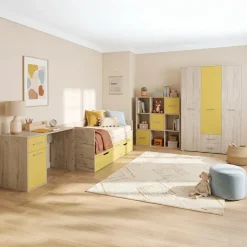 Scrivania 130x60 cm 1 anta 1 cassetto bianco frassinato giallo Bra