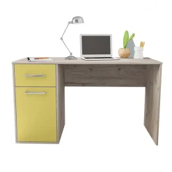 Scrivania 130x60 cm 1 anta 1 cassetto bianco frassinato giallo Bra