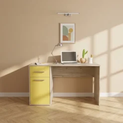 Scrivania 130x60 cm 1 anta 1 cassetto bianco frassinato giallo Bra