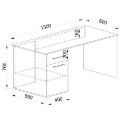 Scrivania 130x60 cm 1 anta 1 cassetto bianco frassinato giallo Bra