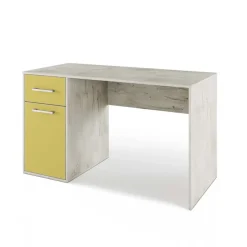 Scrivania 130x60 cm 1 anta 1 cassetto bianco frassinato giallo Bra