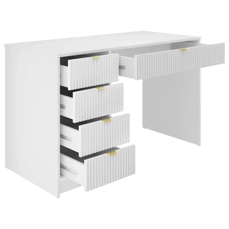 Scrivania 120x55cm con 5 cassetti cannettata bianco Athena