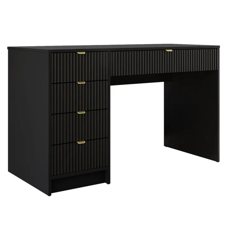 Scrivania 120x55cm con 5 cassetti cannettata nero Athena