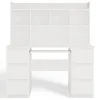 Scrivania 130x51cm con cassetti laterali, libreria e ripiani bianca Toppy