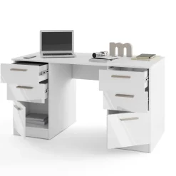 Scrivania 138x68 cm con doppia cassettiera bianco opaco e bianco lucido Dania