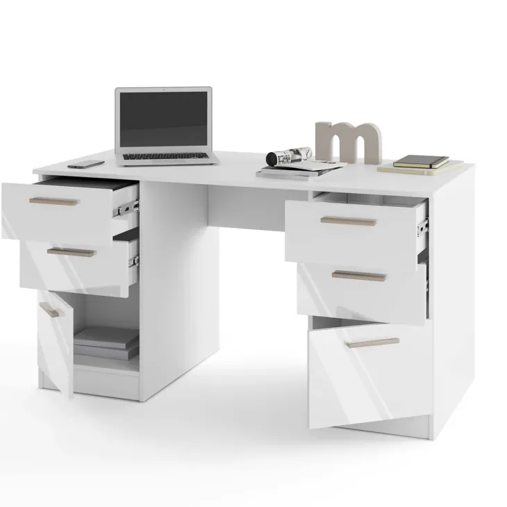 Scrivania 138x68 cm con doppia cassettiera bianco opaco e bianco lucido Dania