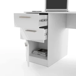 Scrivania 138x68 cm con doppia cassettiera bianco opaco e bianco lucido Dania