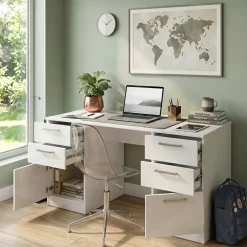 Scrivania 138x68 cm con doppia cassettiera bianco opaco e bianco lucido Dania