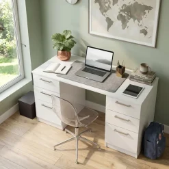 Scrivania 138x68 cm con doppia cassettiera bianco opaco e bianco lucido Dania