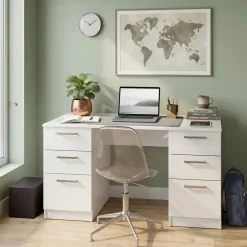 Scrivania 138x68 cm con doppia cassettiera bianco opaco e bianco lucido Dania