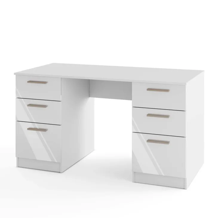 Scrivania 138x68 cm con doppia cassettiera bianco opaco e bianco lucido Dania