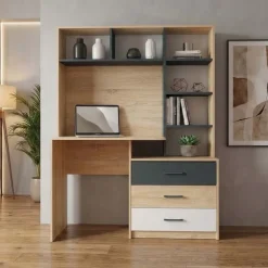 Scrivania 130x53cm moderna con cassetti rovere antracite bianco Chiaretto