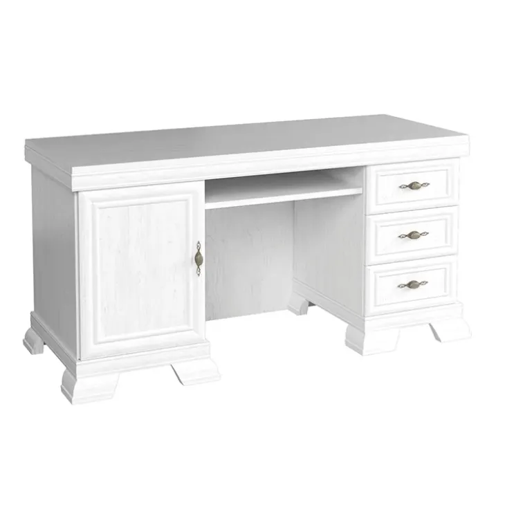 Scrivania 148x60cm shabby 3 cassetti bianco frassinato Kelly