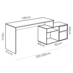 Scrivania 139x92cm ufficio angolare bianco rovere Teddy
