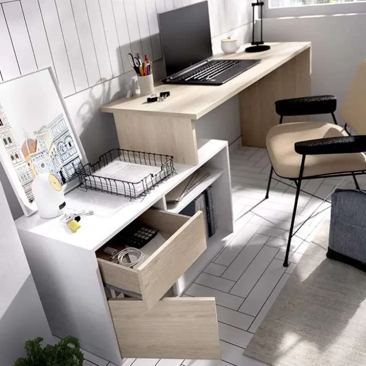 Scrivania 139x92cm ufficio angolare bianco rovere Teddy