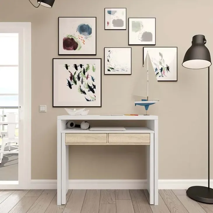 Scrivania 99x66cm ufficio moderna bianco opaco rovere Adam Gihome®