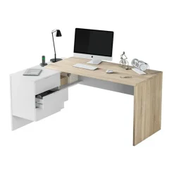 Scrivania 145x108cm ufficio reversibile bianco opaco rovere Work