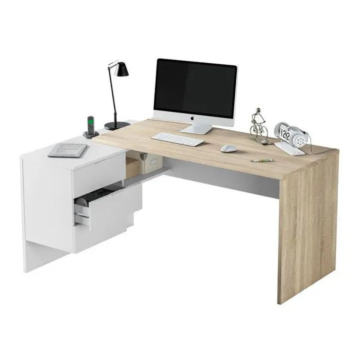 Scrivania 145x108cm ufficio reversibile bianco opaco rovere Work