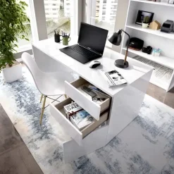 Scrivania 139x60cm ufficio salvaspazio moderna bianco Virgil
