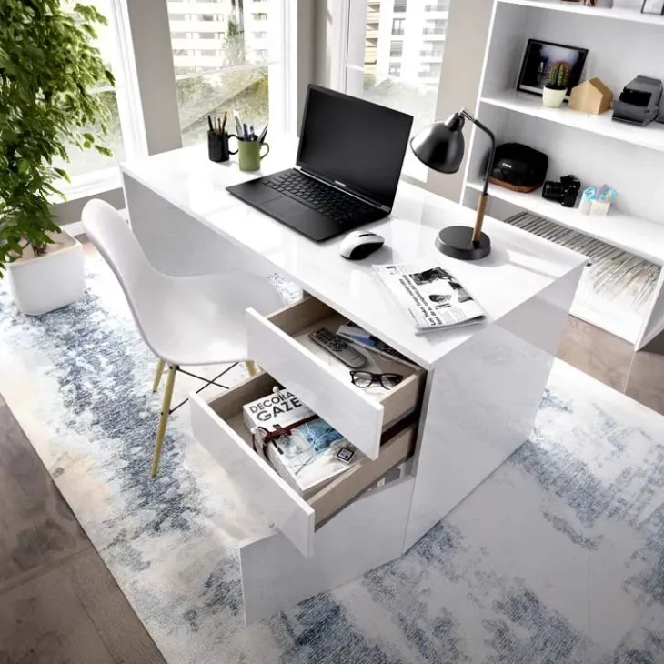 Scrivania 139x60cm ufficio salvaspazio moderna bianco Virgil