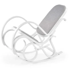 Sedia a dondolo in tessuto grigio legno bianco Hacchan
