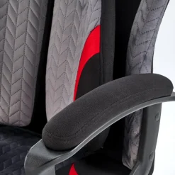 Sedia da gaming ergonomica con supporto lombare in tessuto grigio nero rosso Buzz