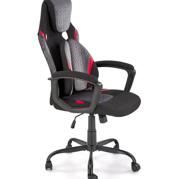 Sedia da gaming ergonomica con supporto lombare in tessuto grigio nero rosso Buzz