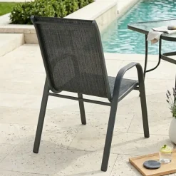 Sedia da giardino con braccioli impilabile in metallo nero e textilene antracite melange Nava