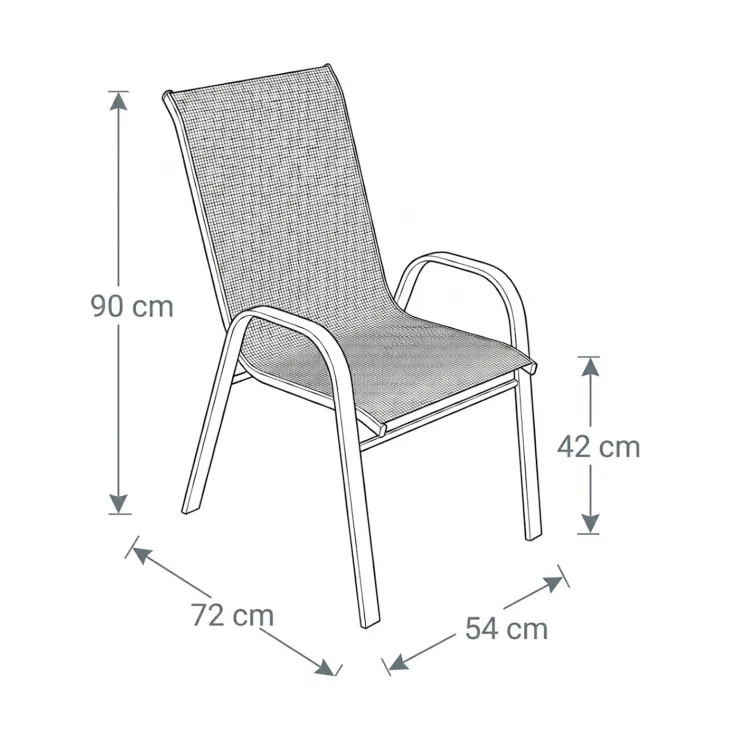 Sedia da giardino con braccioli impilabile in metallo nero e textilene beige Nava