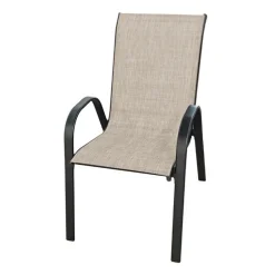 Sedia da giardino con braccioli impilabile in metallo nero e textilene beige Nava