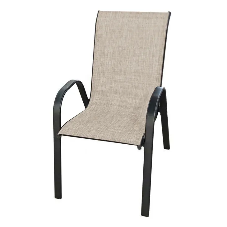 Sedia da giardino con braccioli impilabile in metallo nero e textilene beige Nava