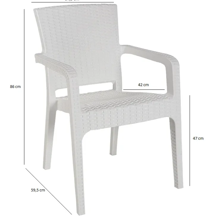 Sedia da giardino esterno bar impilabile con braccioli polipropilene effetto rattan bianco Maddy