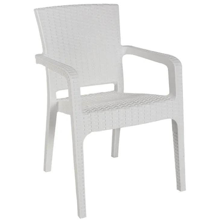 Sedia da giardino esterno bar impilabile con braccioli polipropilene effetto rattan bianco Maddy