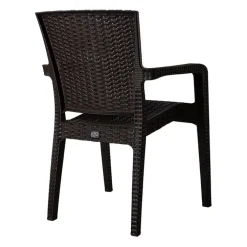 Sedia da giardino esterno bar impilabile con braccioli polipropilene effetto rattan marrone Maddy