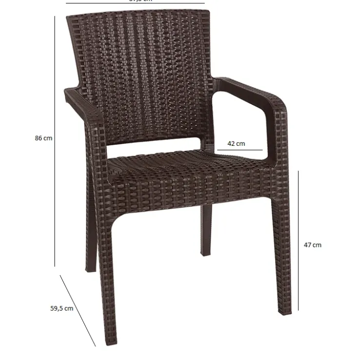 Sedia da giardino esterno bar impilabile con braccioli polipropilene effetto rattan marrone Maddy