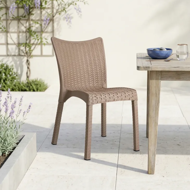 Sedia da giardino esterno bar impilabile polipropilene effetto rattan tortora Rossana