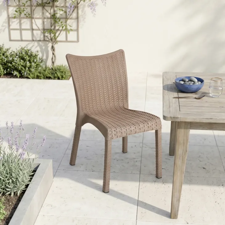 Sedia da giardino esterno bar impilabile polipropilene effetto rattan tortora Rossana